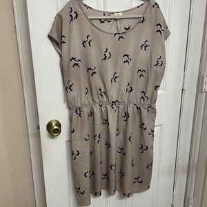 One Clothing Silky Taupe Flocking Bird Dress 2X
